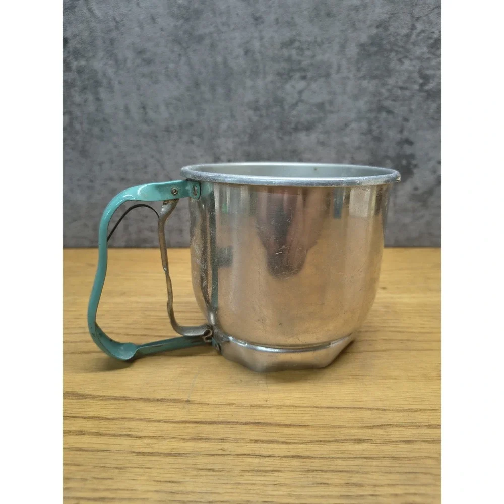 5 Cup Aluminum Flour Sifter Turquoise Teal Handle Made in USA